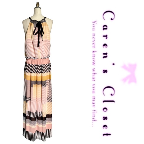 Vince Camuto Multi Colored Striped Chiffon Long Maxi Sundress - Picture 3 of 10